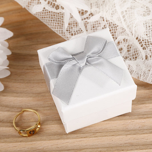 12pieces Luxury Jewelry Storage Rigid Gift Box Packaging White Silver ribbon