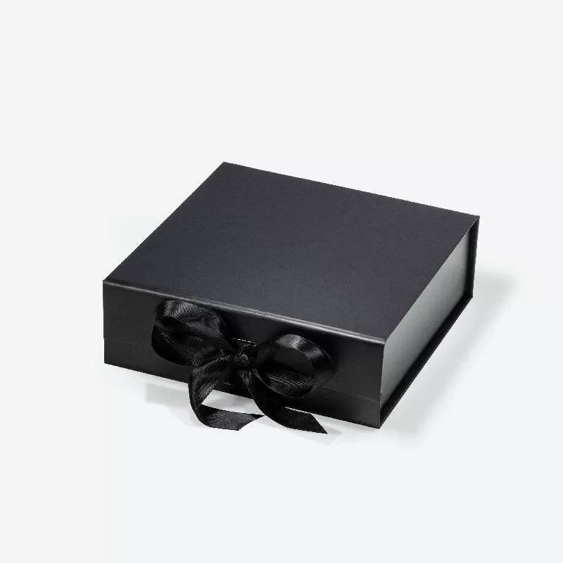16 Piece/Cavity A6 Square Empty Chocolate Confectionery Packaging Rigid Box Black with ribbon
