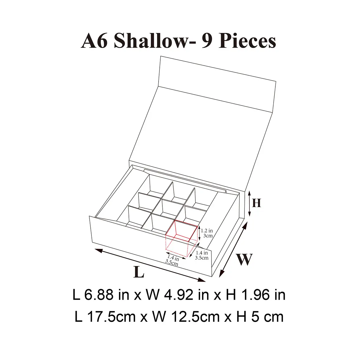 9-Piece/Cavity A6 Shallow Shallow Rigid Empty Chocolate Confectionery Packaging Box