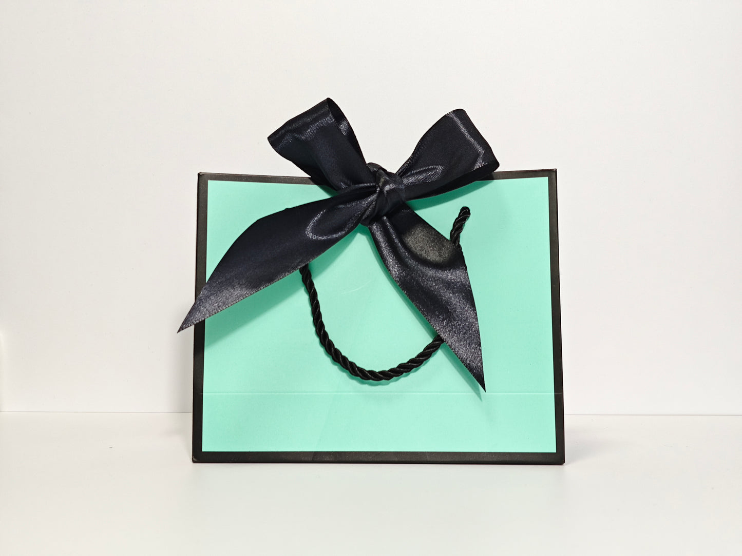 C1 Tiffany Blue Paper Gift Bag with Black Border and black ribbon