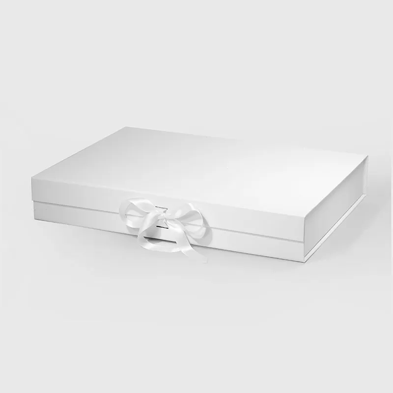 A3 Extra Shallow Magnetic Gift Box White with ribbon