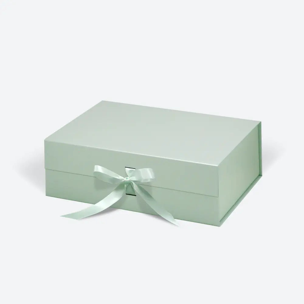 A4 Deep Magnetic Gift Box Sage Green with ribbon