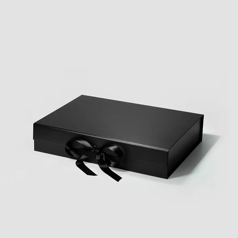 A4 Shallow Magnetic Gift Box Black with ribbon