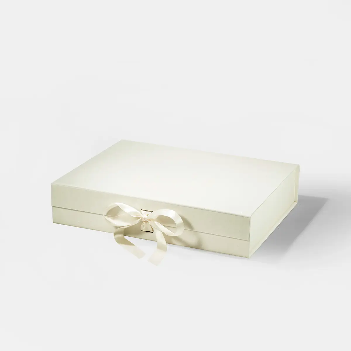 A4 Shallow Magnetic Gift Box Ivory with ribbon