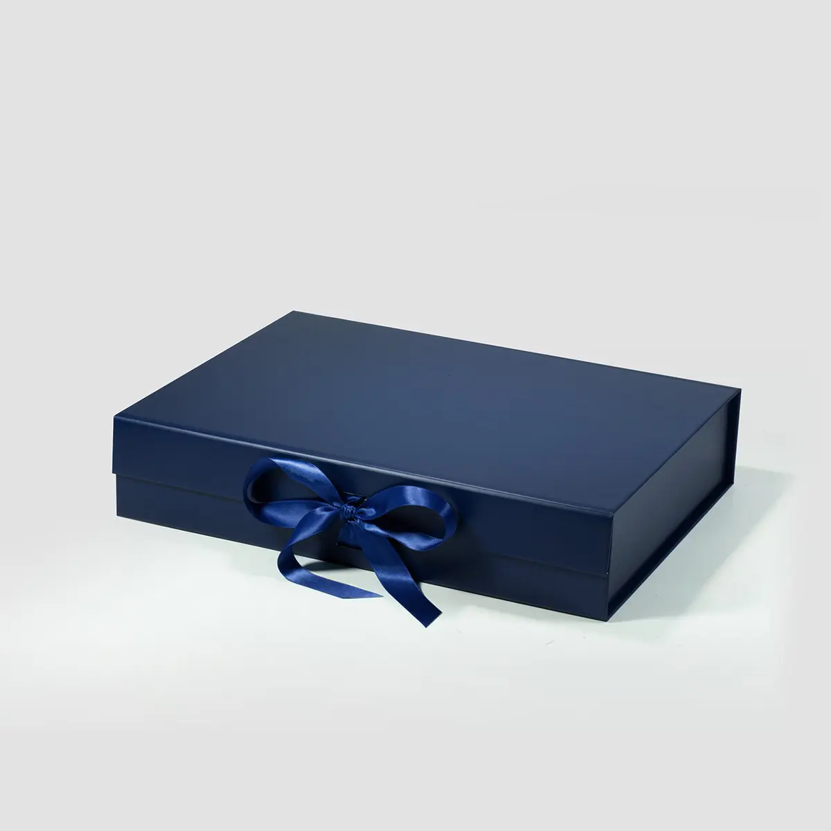 A4 Shallow Magnetic Gift Box Navy Blue with ribbon