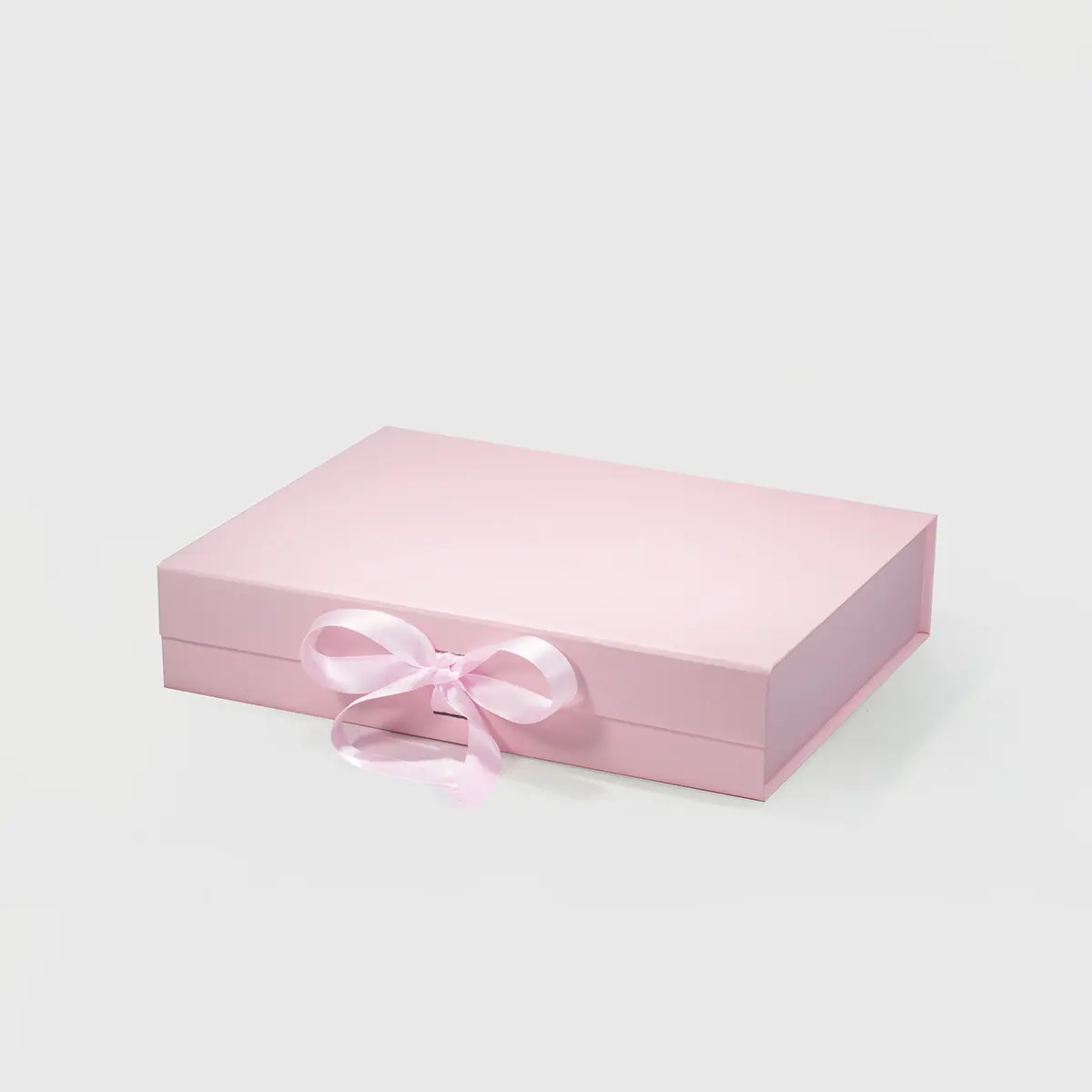 A4 Shallow Magnetic Gift Box Pink with ribbon