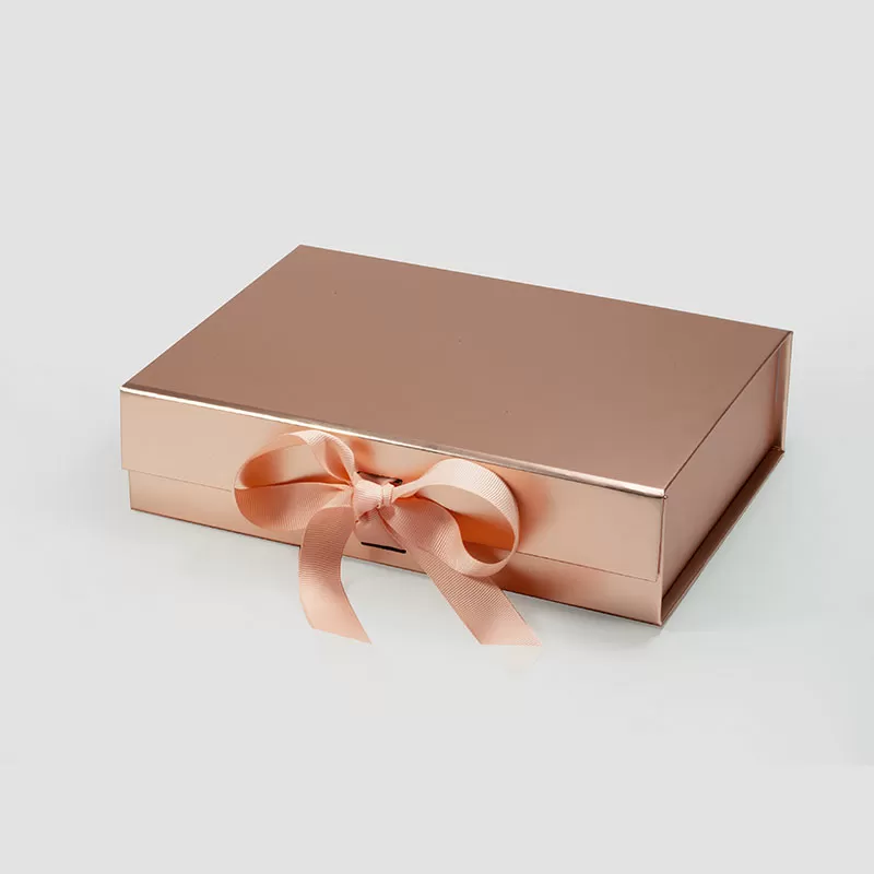A5 Rose Gold Shallow Magnetic Gift Box With Ribbon - Liyueyi Gift Box Boutique