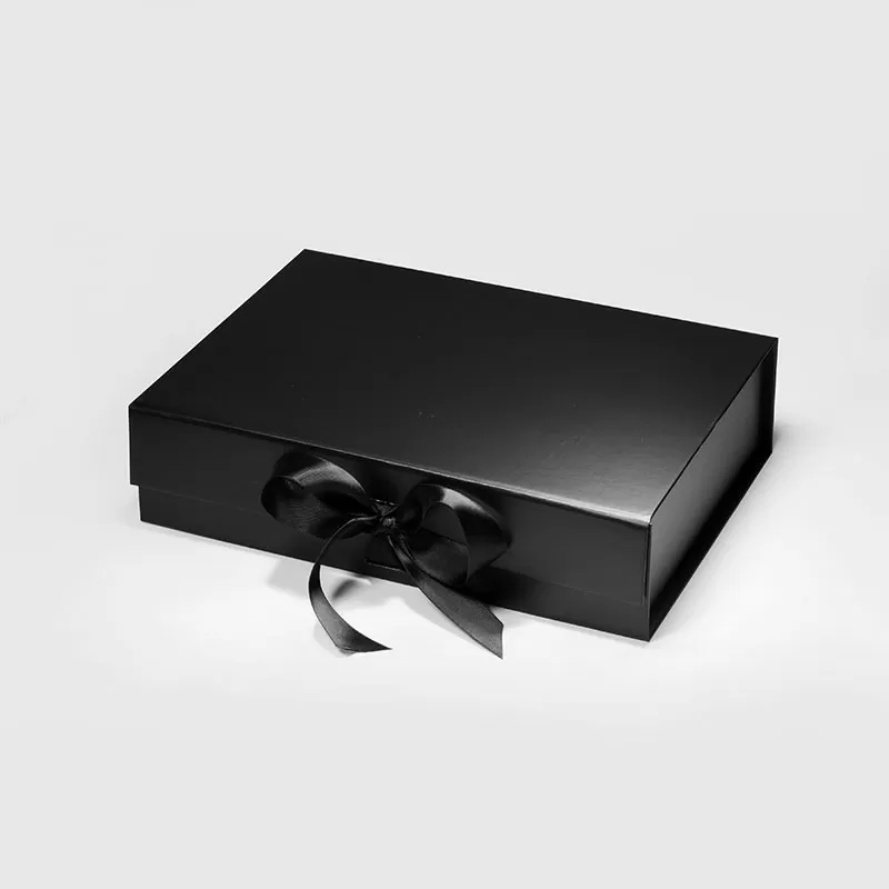 A5 Black Shallow Magnetic Gift Box With Ribbon - Liyueyi Gift Box Boutique