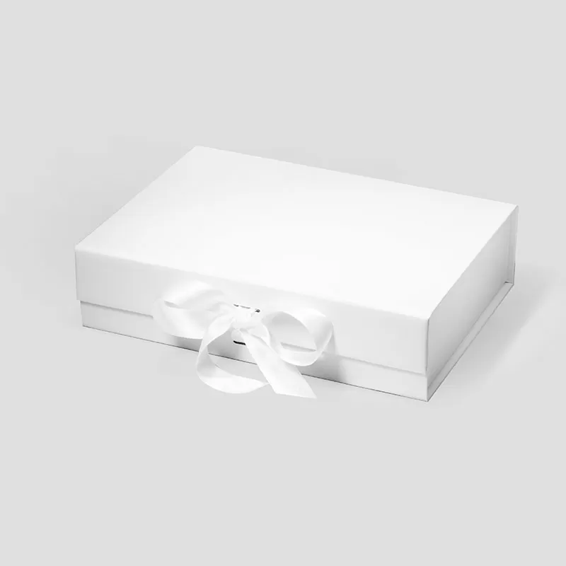 A5 White Shallow Magnetic Gift Box With Ribbon- Liyueyi Gift Box Boutique
