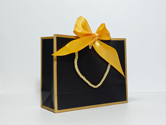 C1 Black Paper Gift Bag with Gold Border and gold ribbon C1 19*15*7cm