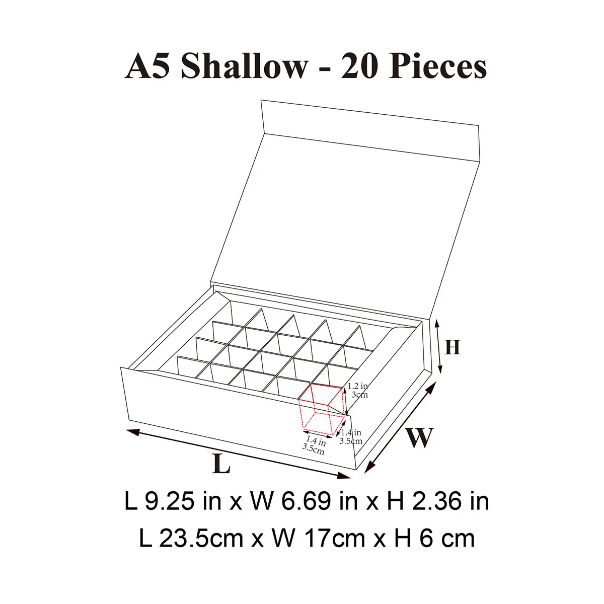20-Piece/Cavity A5 Shallow Shallow Rigid Empty Chocolate Confectionery Packaging Box