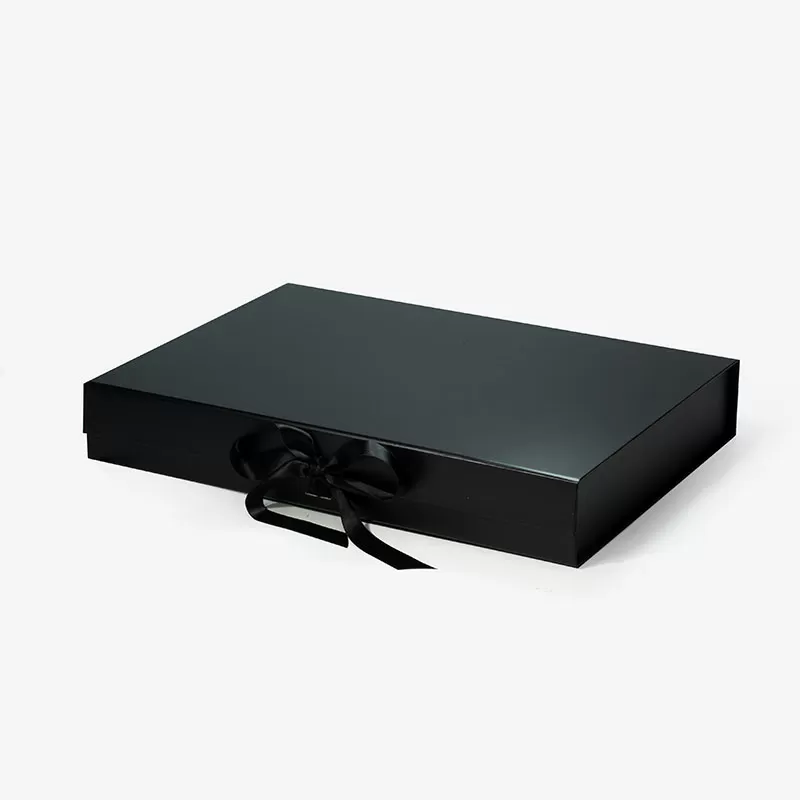 Large Shallow Magnetic Gift Box Black with ribbon