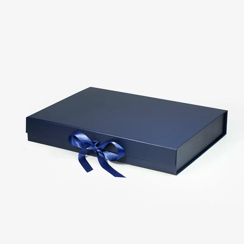 Large Shallow Magnetic Gift Box Navy Blue with ribbon