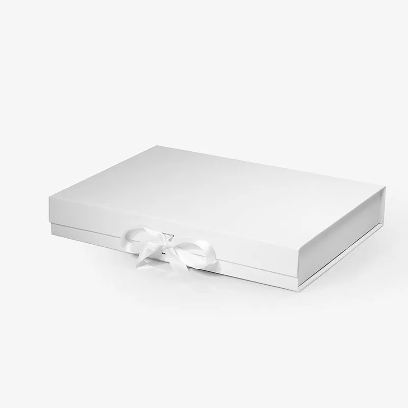 Large Shallow Magnetic Gift Box White with ribbon