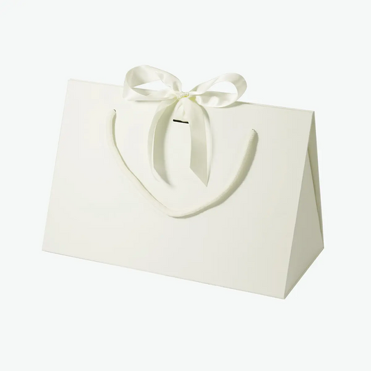 Large Triangle Shaped Gift Bag with Ribbon and Handle Ivory