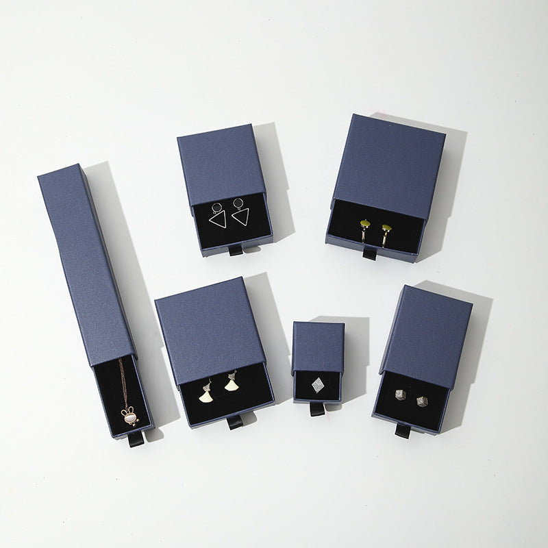 Navy Blue Drawer Gift Box with black flocking foam lining