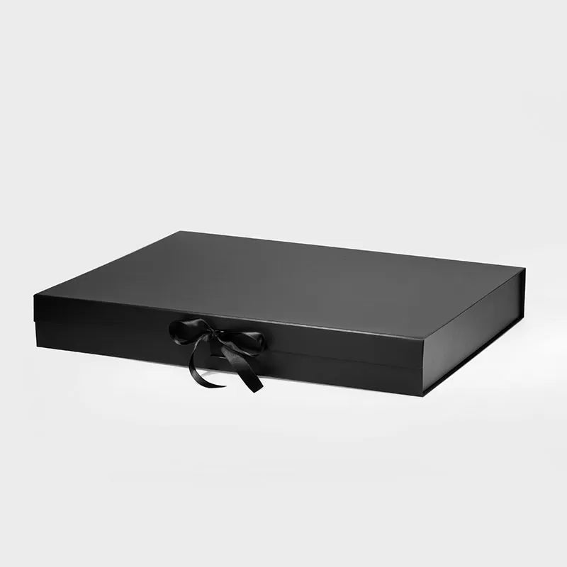 XXL Shallow Magnetic Gift Box Black with ribbon
