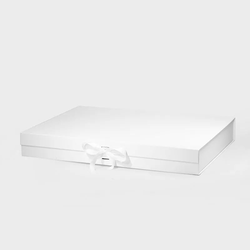 XXL Shallow Magnetic Gift Box White with ribbon