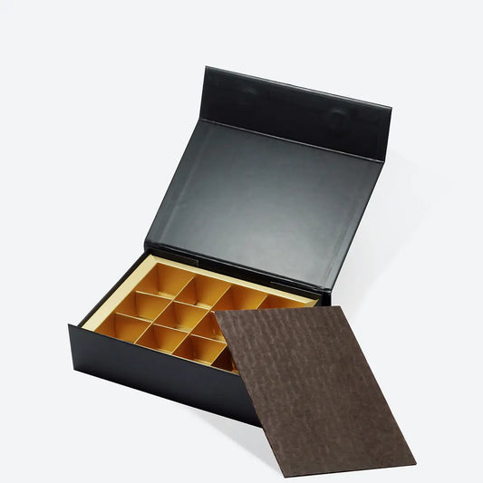 12 Piece/Cavity A6 Shallow Empty Chocolate Confectionery Packaging Rigid Box Black