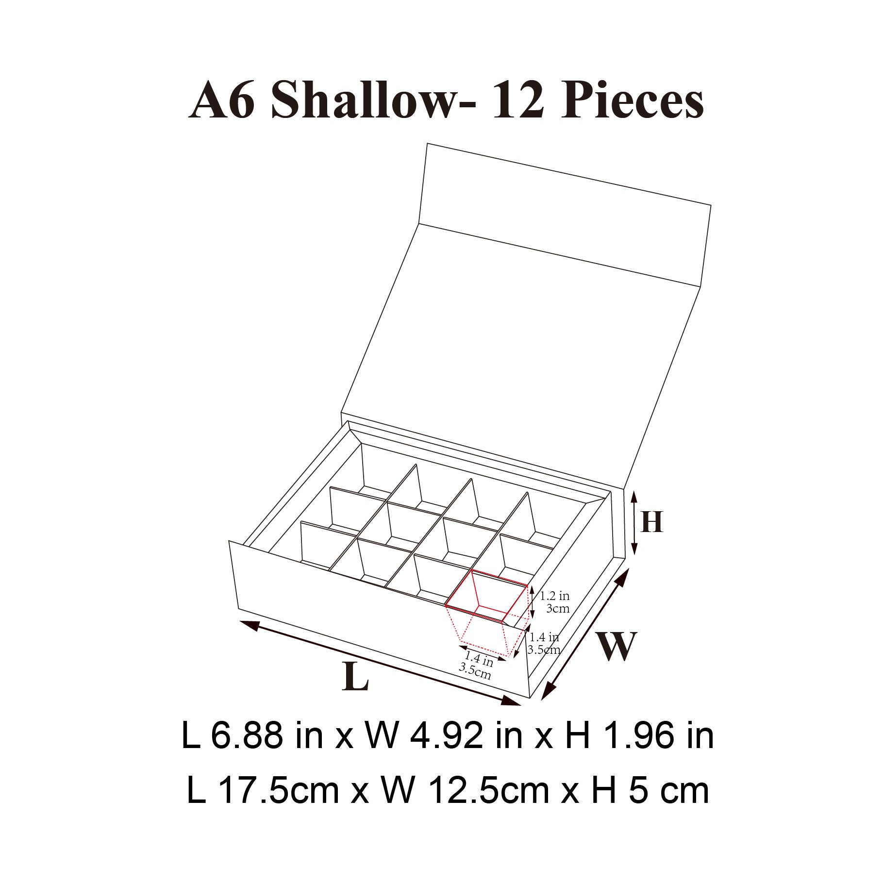 12 Piece/Cavity A6 Shallow Empty Chocolate Confectionery Packaging Rigid Box