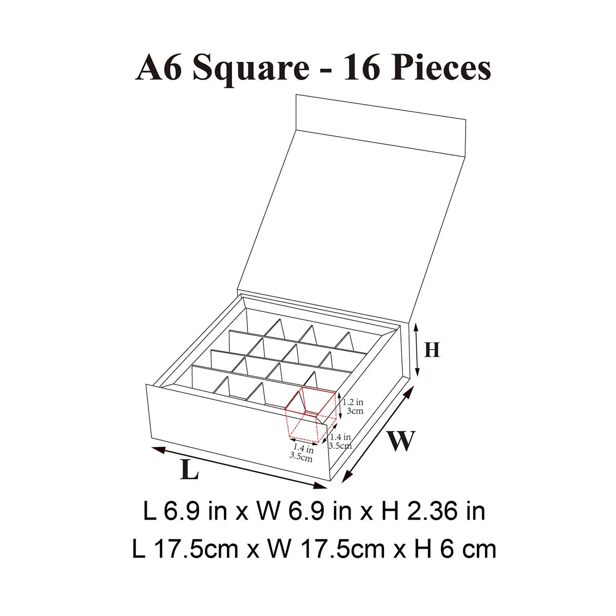 16 Piece/Cavity A6 Square Empty Chocolate Confectionery Packaging Rigid Box
