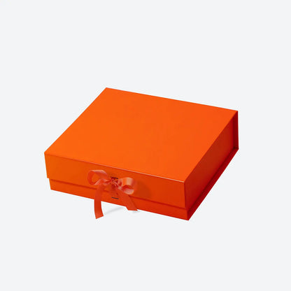 16 Piece/Cavity A6 Square Empty Chocolate Confectionery Packaging Rigid Box Orange with ribbon