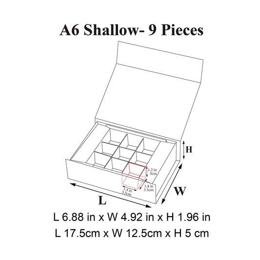 9-Piece/Cavity A6 Shallow Shallow Rigid Empty Chocolate Confectionery Packaging Box