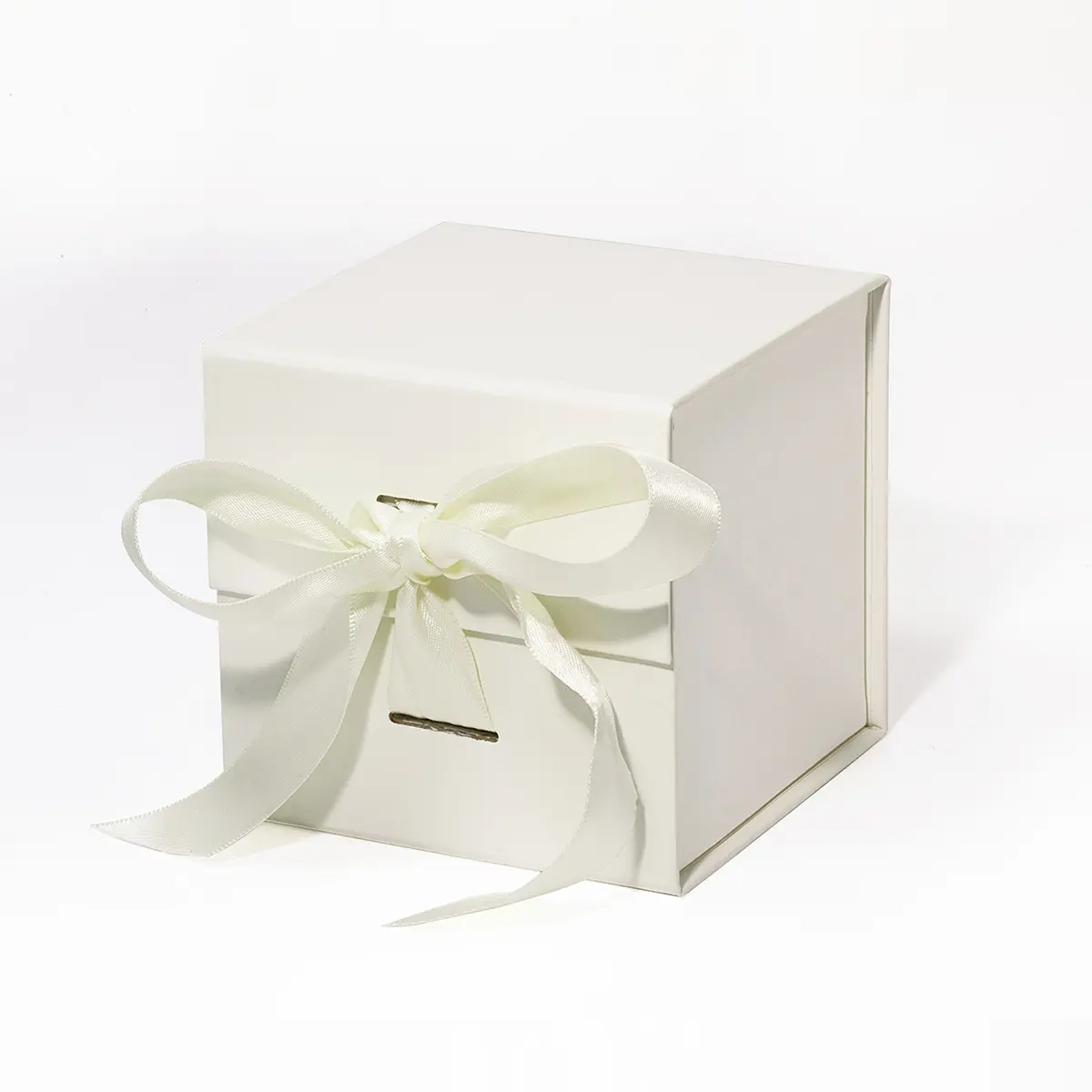 Small Cube Ivory Magnetic Gift Box with Ribbon