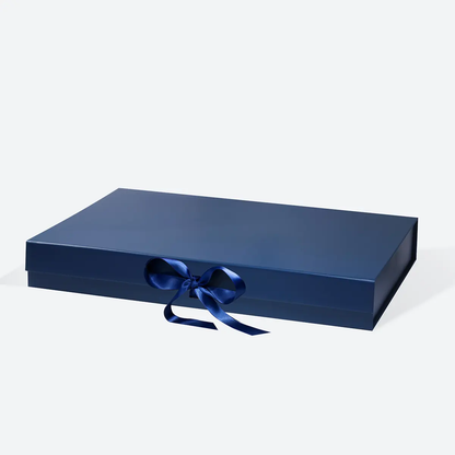 XL Shallow Navy Blue Magnetic Gift Box with Ribbon