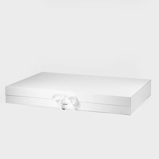 XXXL Shallow White Magnetic Gift Box with Ribbon