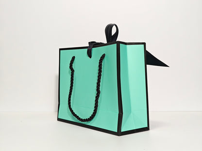 C1 Tiffany Blue Paper Gift Bag with Black Border and black ribbon