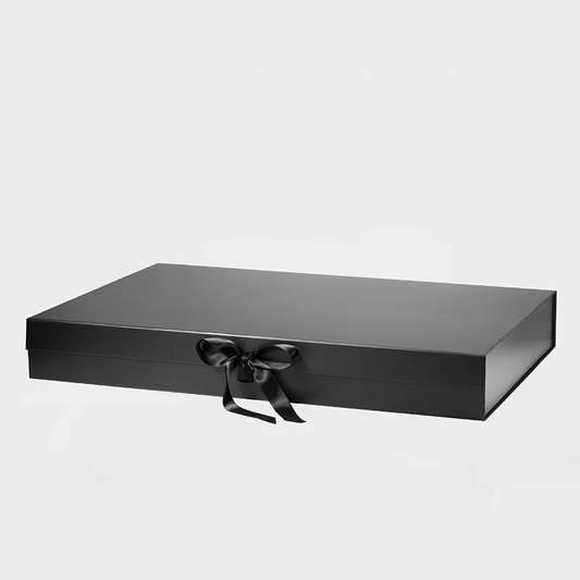 XXXL Shallow Black Magnetic Gift Box with Ribbon