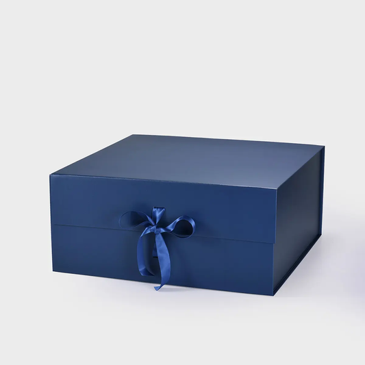 A3 Square Navy Blue Magnetic Gift Box with Ribbon