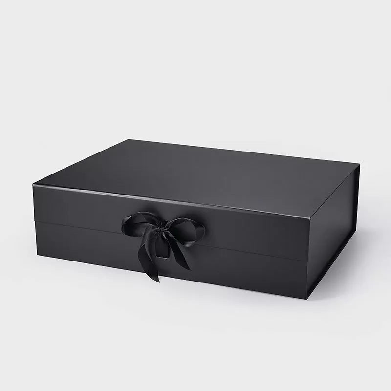 A3 Shallow Magnetic Gift Box Black with ribbon