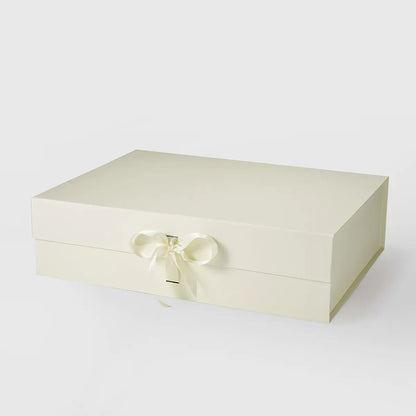 A3 Shallow Magnetic Gift Box Ivory with ribbon