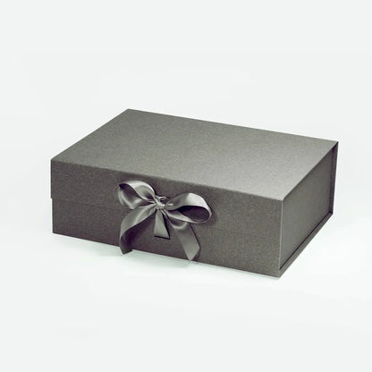 A4 Deep Magnetic Gift Box Gray with ribbon
