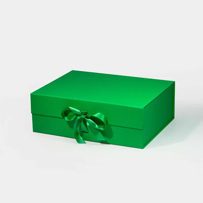 A4 Deep Magnetic Gift Box Green with ribbon