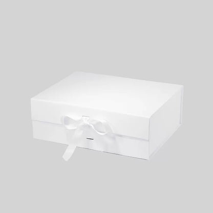 A4 Deep Magnetic Gift Box White with ribbon