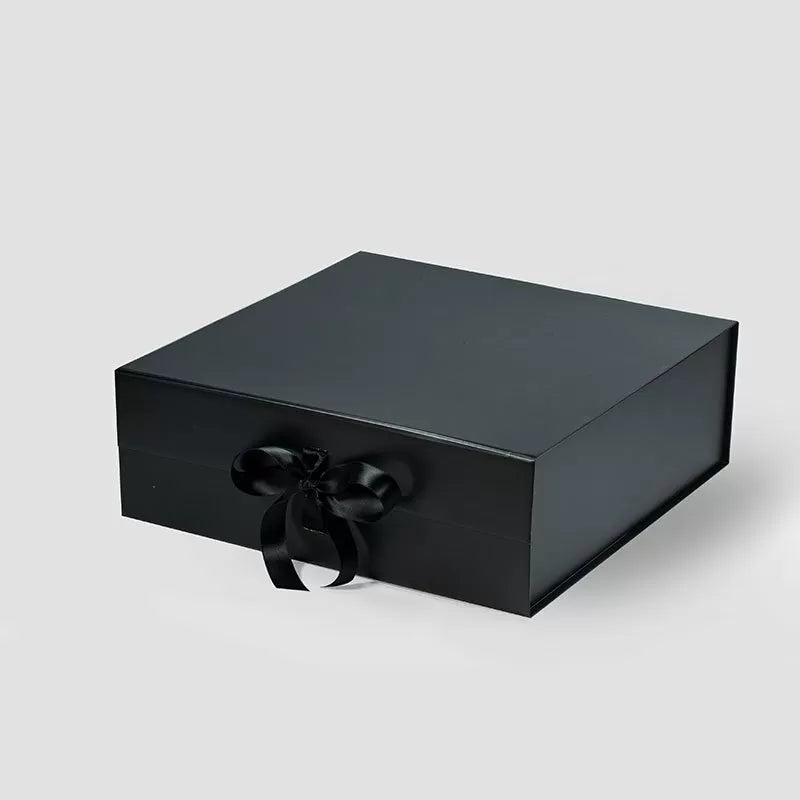 A4 Square Magnetic Gift Box Black with ribbon