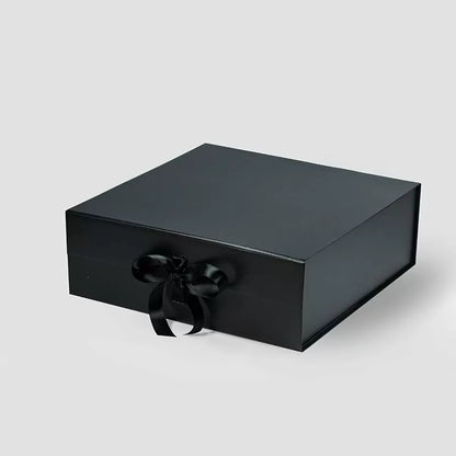 A4 Square Magnetic Gift Box Black with ribbon