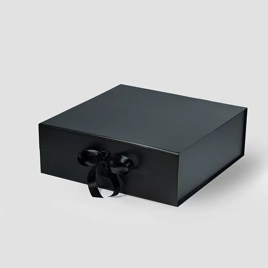 A4 Square Magnetic Gift Box Black with ribbon