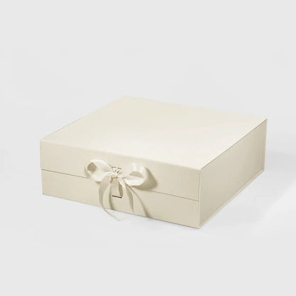 A4 Square Magnetic Gift Box Ivory with ribbon