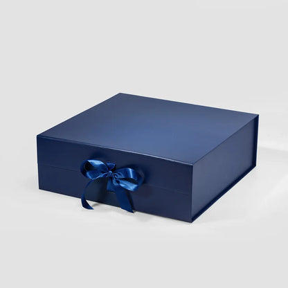 A4 Square Magnetic Gift Box Navy Blue with ribbon
