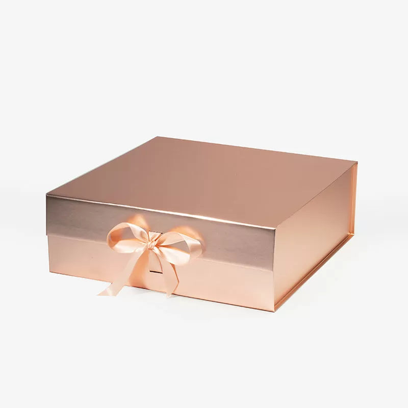 A4 Square Magnetic Gift Box Rose Gold with ribbon