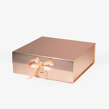 A4 Square Magnetic Gift Box Rose Gold with ribbon