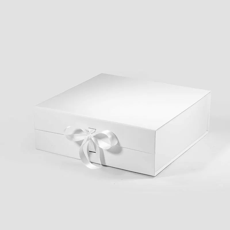 A4 Square Magnetic Gift Box White with ribbon