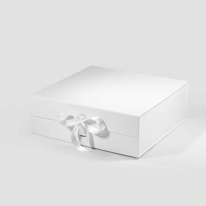 A4 Square Magnetic Gift Box White with ribbon