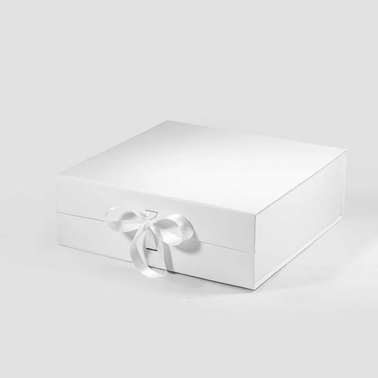 A4 Square Magnetic Gift Box White with ribbon