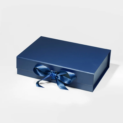 A5 Navy Blue Shallow Magnetic Gift Box With Ribbon - Liyueyi Gift Box Boutique