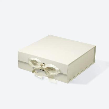 A5 Square Magnetic Gift Box Ivory with ribbon